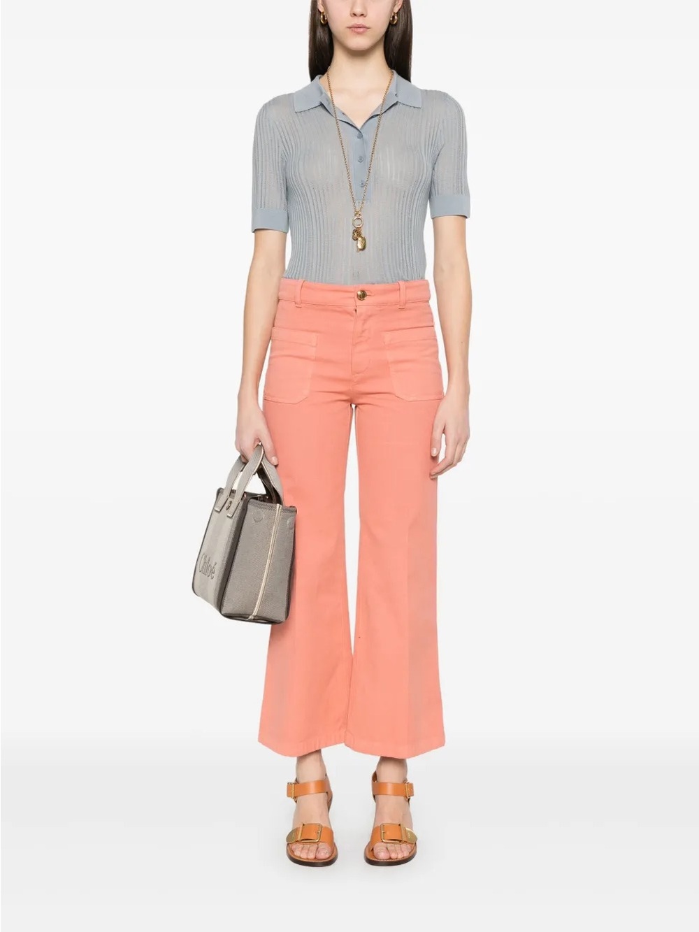 Chloé Cropped Canvas Trousers in Shell Coral sz 36 EU/4 US